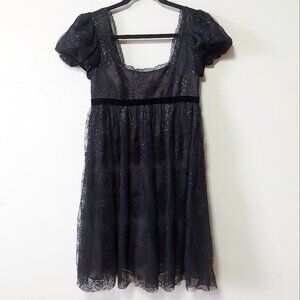 Marchesa Notte Dress Size 6 Black Lace Shimmery Empire Waist Sheath Cocktail